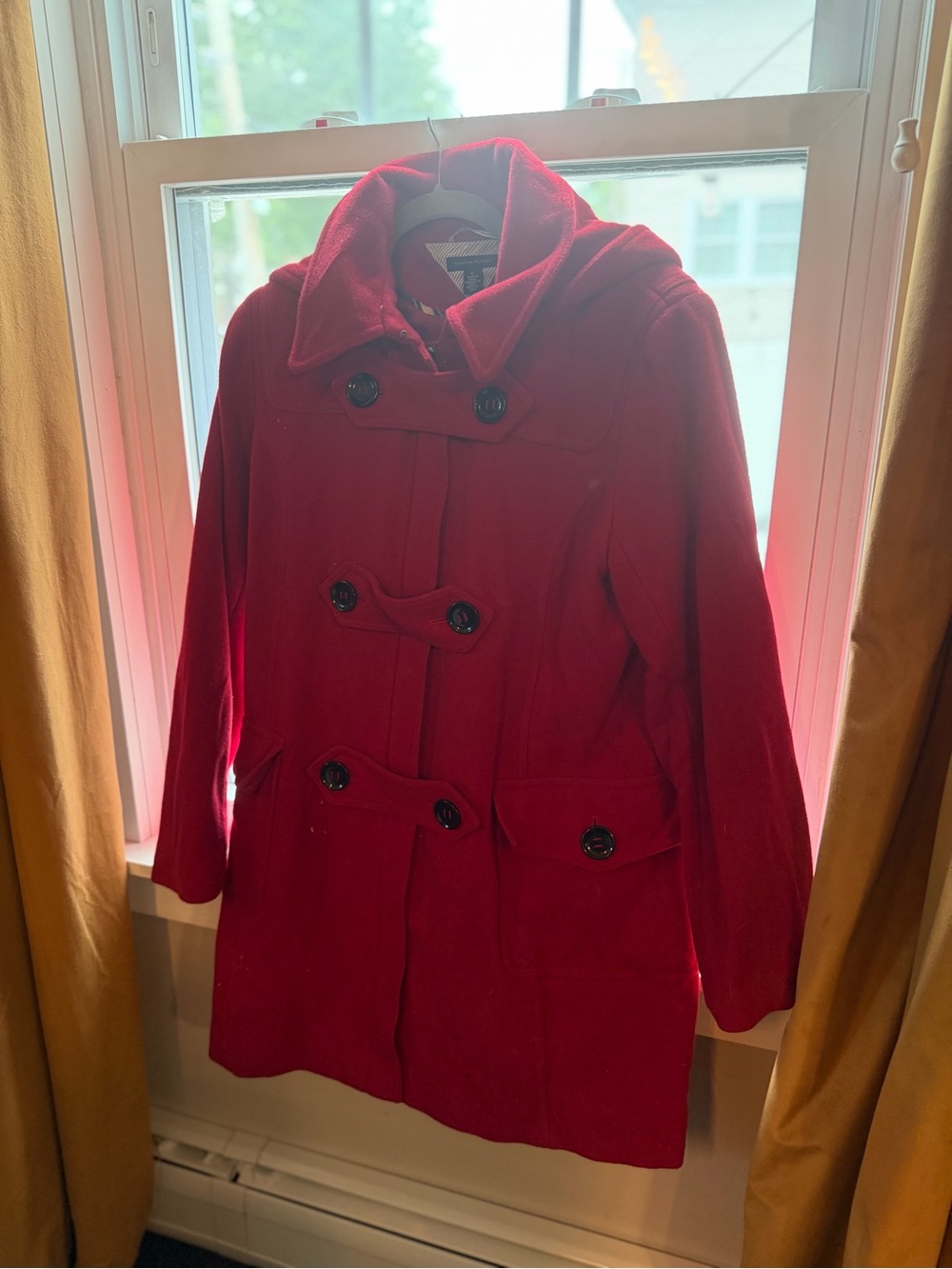 Tommy Hilfiger Red Double-Breasted Pea Coat